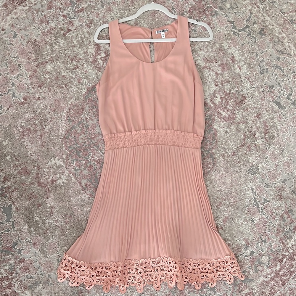 Express Blush colored Smocked Dress with Eyelet Trim